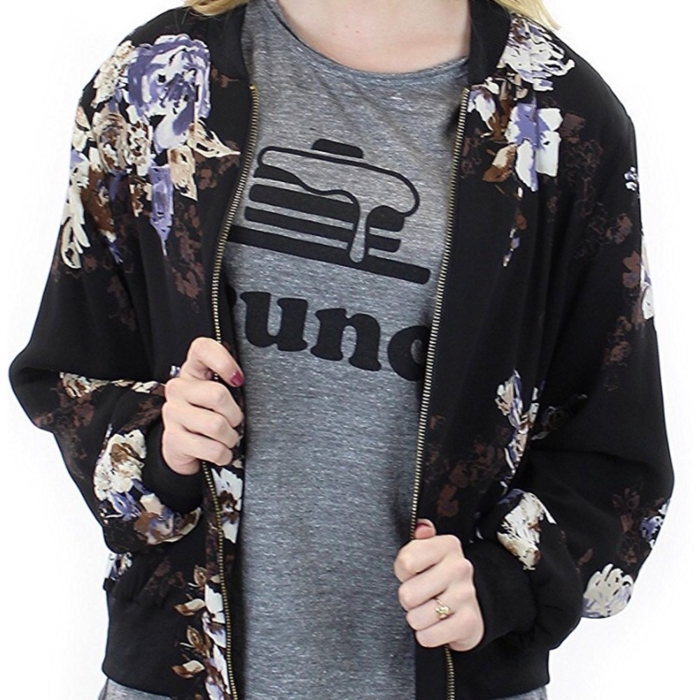 Everly Black Floral Bomber Jacket M